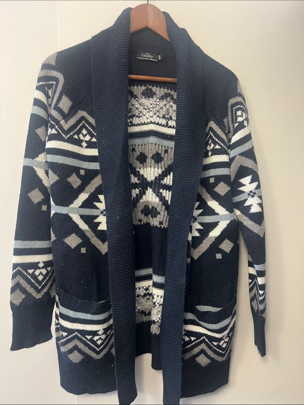 Navy, white and grey Aztec Knit Cardigan